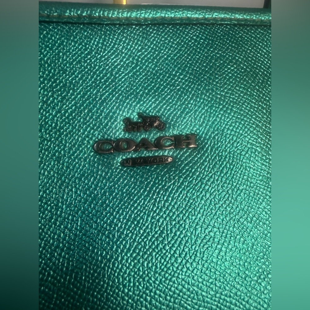 Authentic Coach Metallic Sea Green City Tote & matching Wallet - Picture 4 of 12